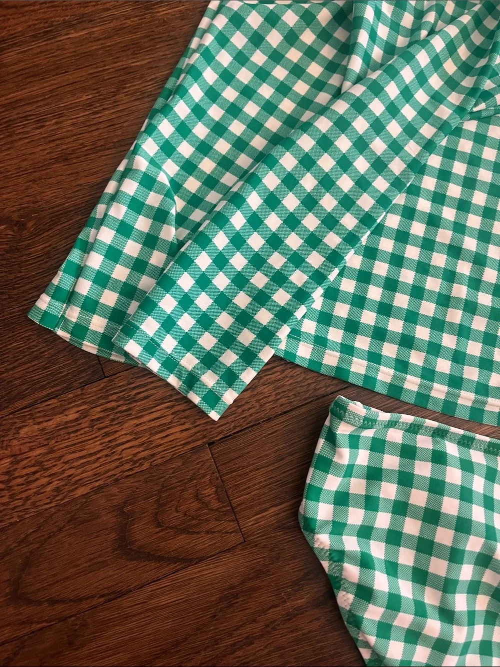 Crewcuts Green and White Gingham Girls' Rashguard Set size 10
